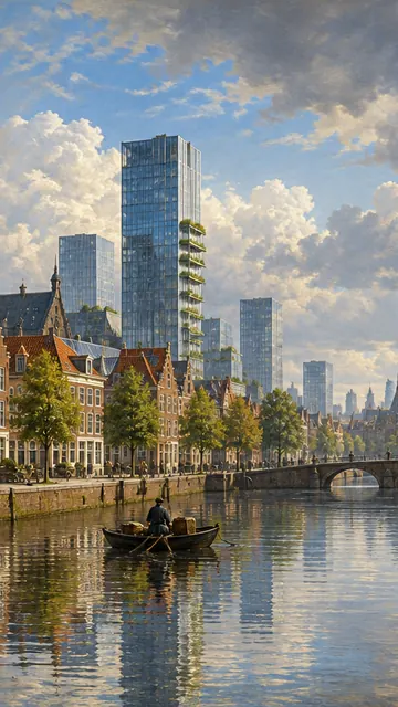 View of Delft, Tomorrow: AI remake of View of Delft by Johannes Vermeer, phone wallpaper