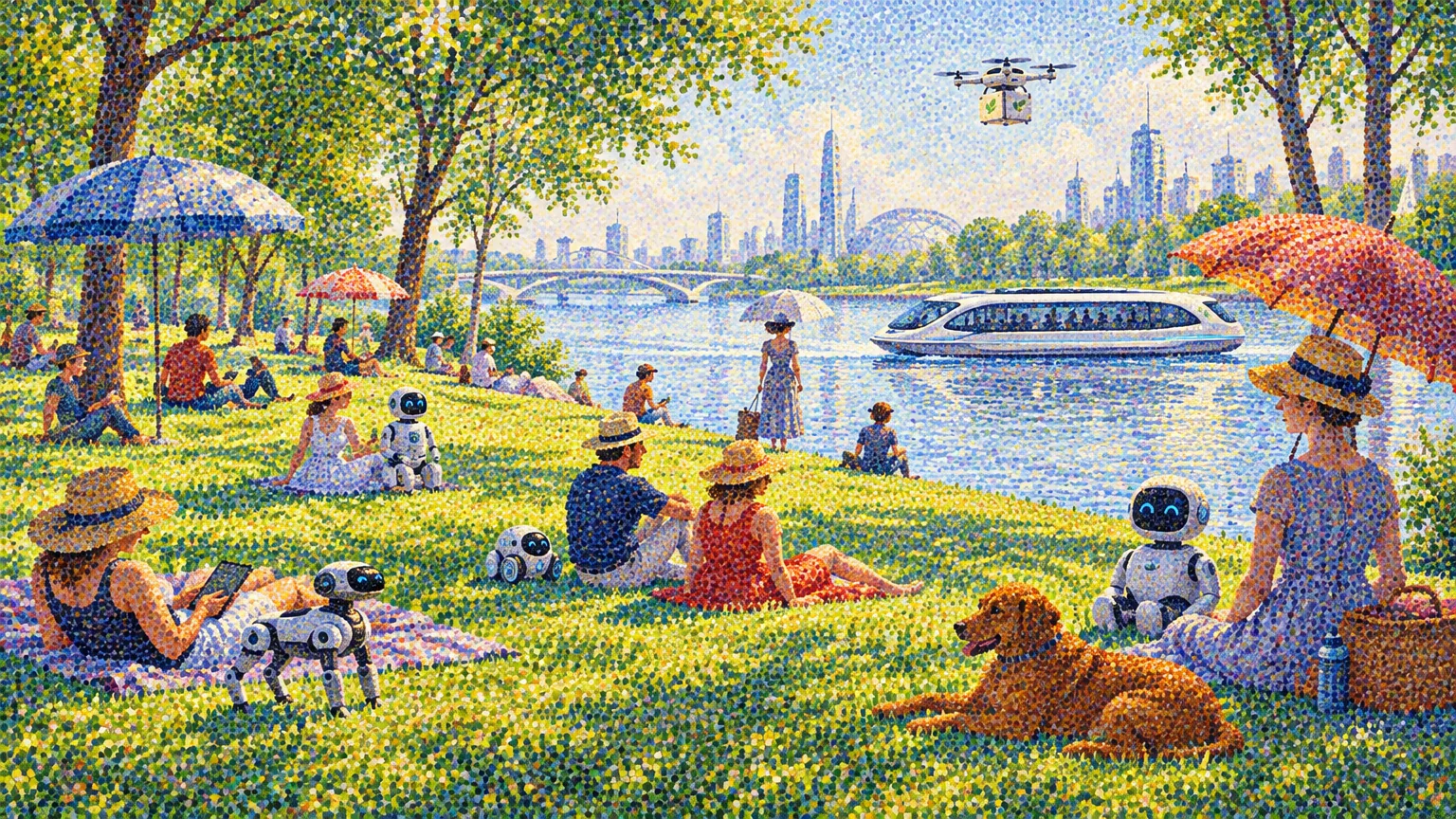 La Grande Jatte, 2080: AI remake of A Sunday Afternoon on the Island of La Grande Jatte by Georges Seurat