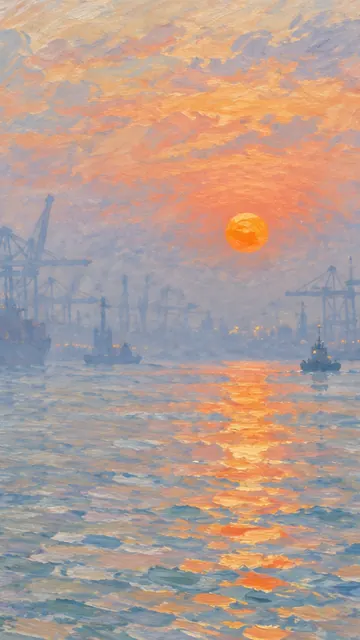 Impression, Port at Sunrise: AI remake of Impression, Sunrise by Claude Monet, phone wallpaper
