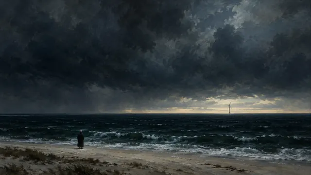 The Monk by the Stormy Sea: AI remake of The Monk by the Sea by Caspar David Friedrich