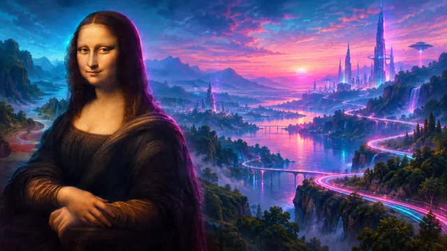 Mona Lisa, Neon Valley: AI remake of Mona Lisa by Leonardo da Vinci