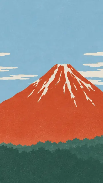Red Fuji, Simplified: AI remake of Fine Wind, Clear Morning (Red Fuji) by Katsushika Hokusai, phone wallpaper